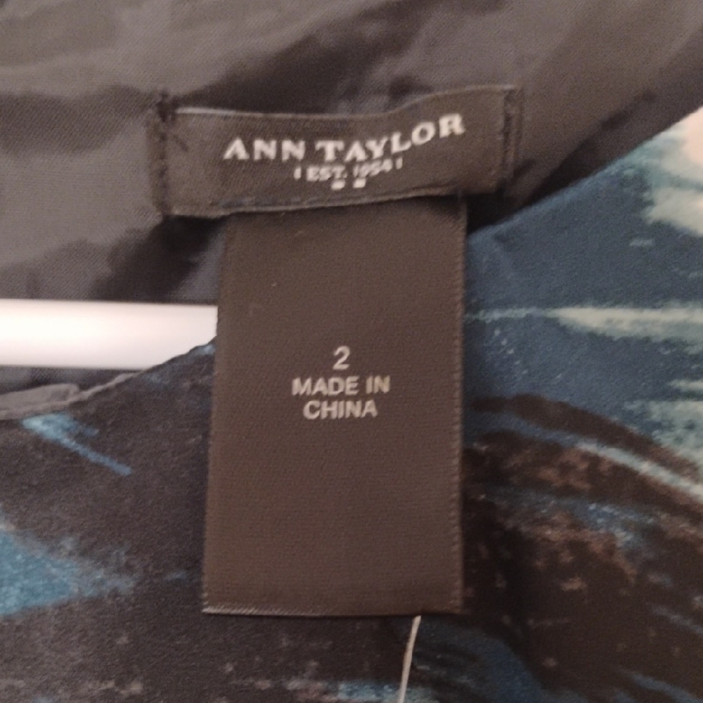 Ann Taylor Black Midi Dress with Blue and White Pattern - Picture 2 of 8